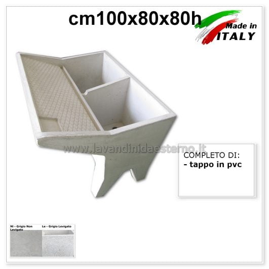 lavatoio lavanderia due vasche 61059 in graniglia levigata grigio